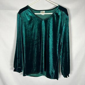 Collections Etc. Emerald Green Velvet V-Neck Blouse - Size Large